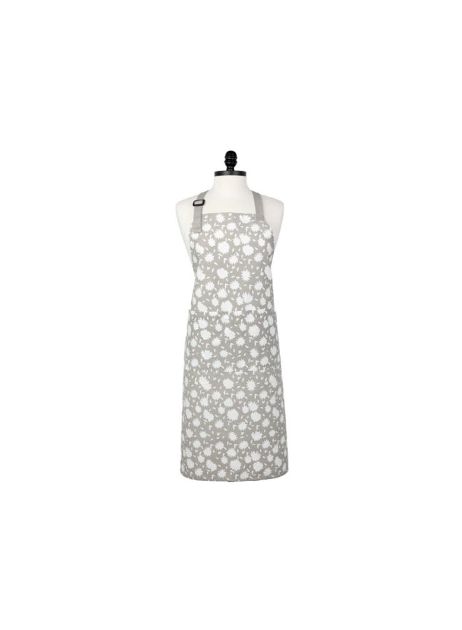 Mukitchen Floral Pattern Designer Chef Apron Aster Grey and White 35 Inch 6012-2585 - Image 1